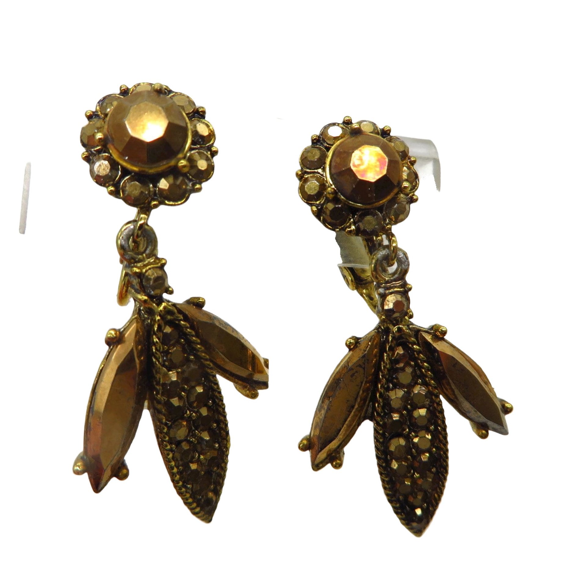 Hollycraft Golden Rhinestone Brooch and Earrings Set, Vintage Demi Parure