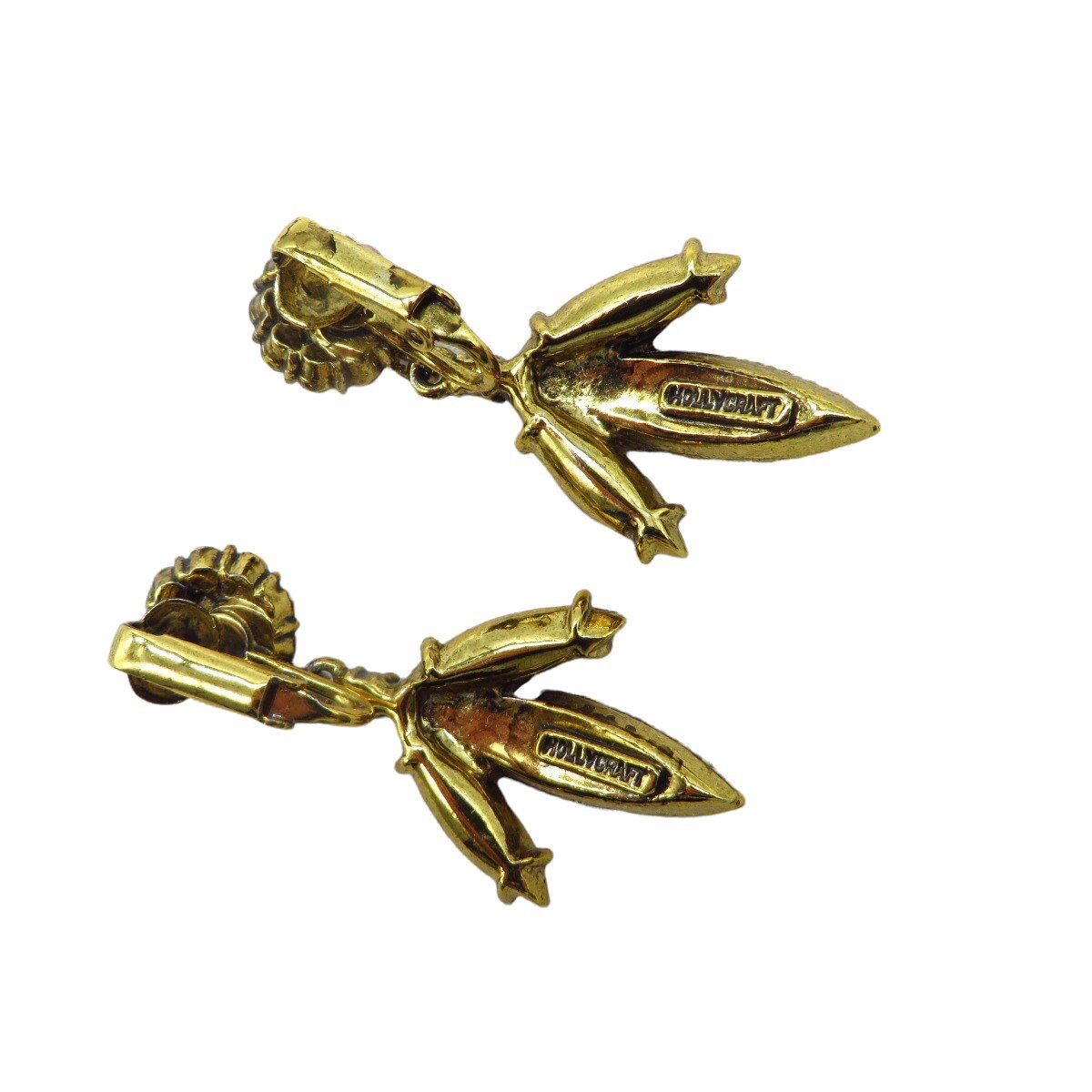 Hollycraft Golden Rhinestone Brooch and Earrings Set, Vintage Demi Parure