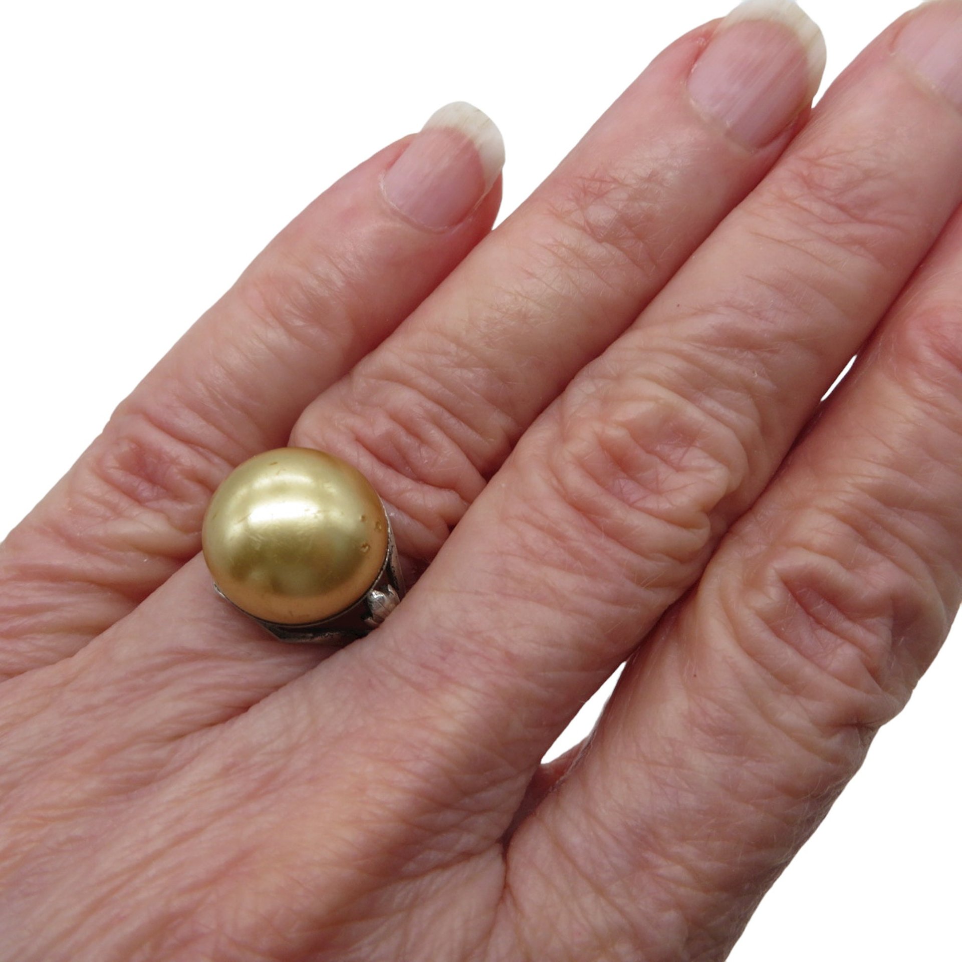 Vintage Sterling Silver Faux Pearl Ring, Size 5