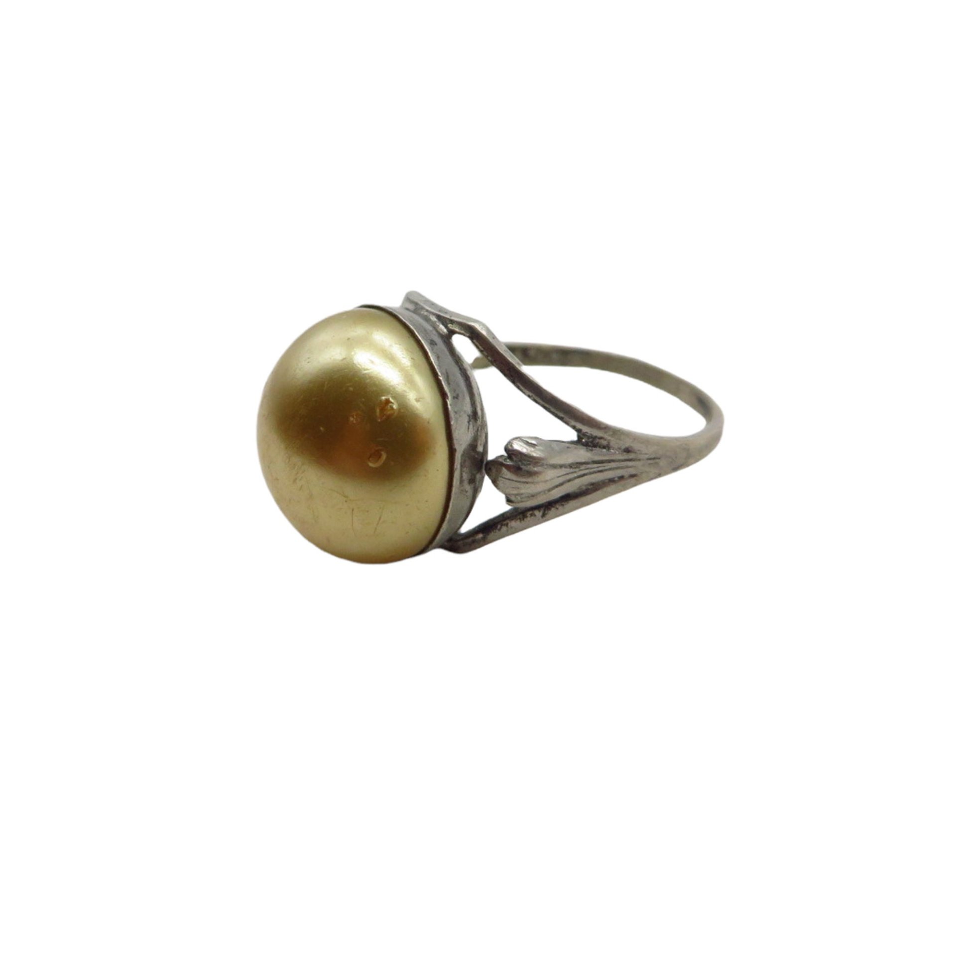 Vintage Sterling Silver Faux Pearl Ring, Size 5
