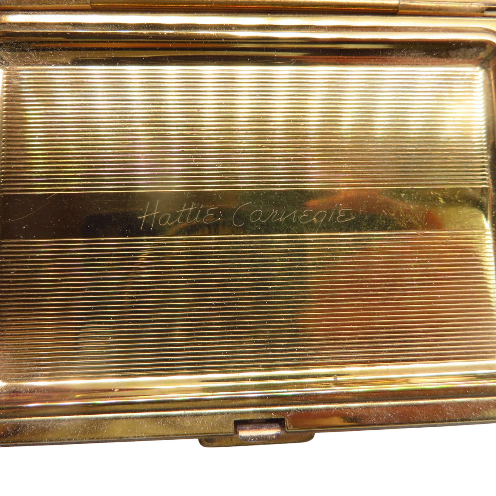 Hattie Carnegie Compact, Gold Tone Rhinestone Studded Vintage Mirrored Makeup Case