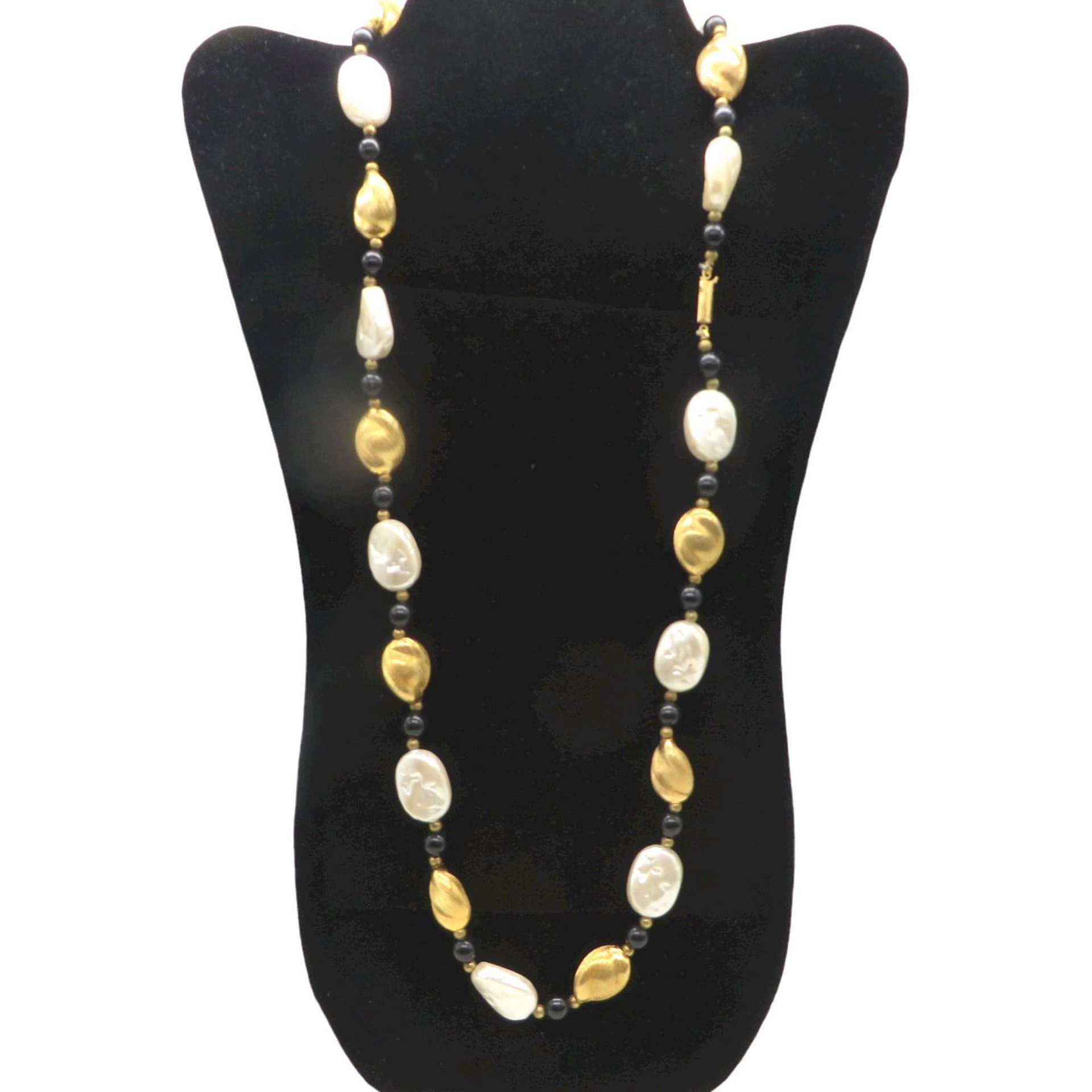 Black, White and Gold Frosted Glass Bead Necklace
