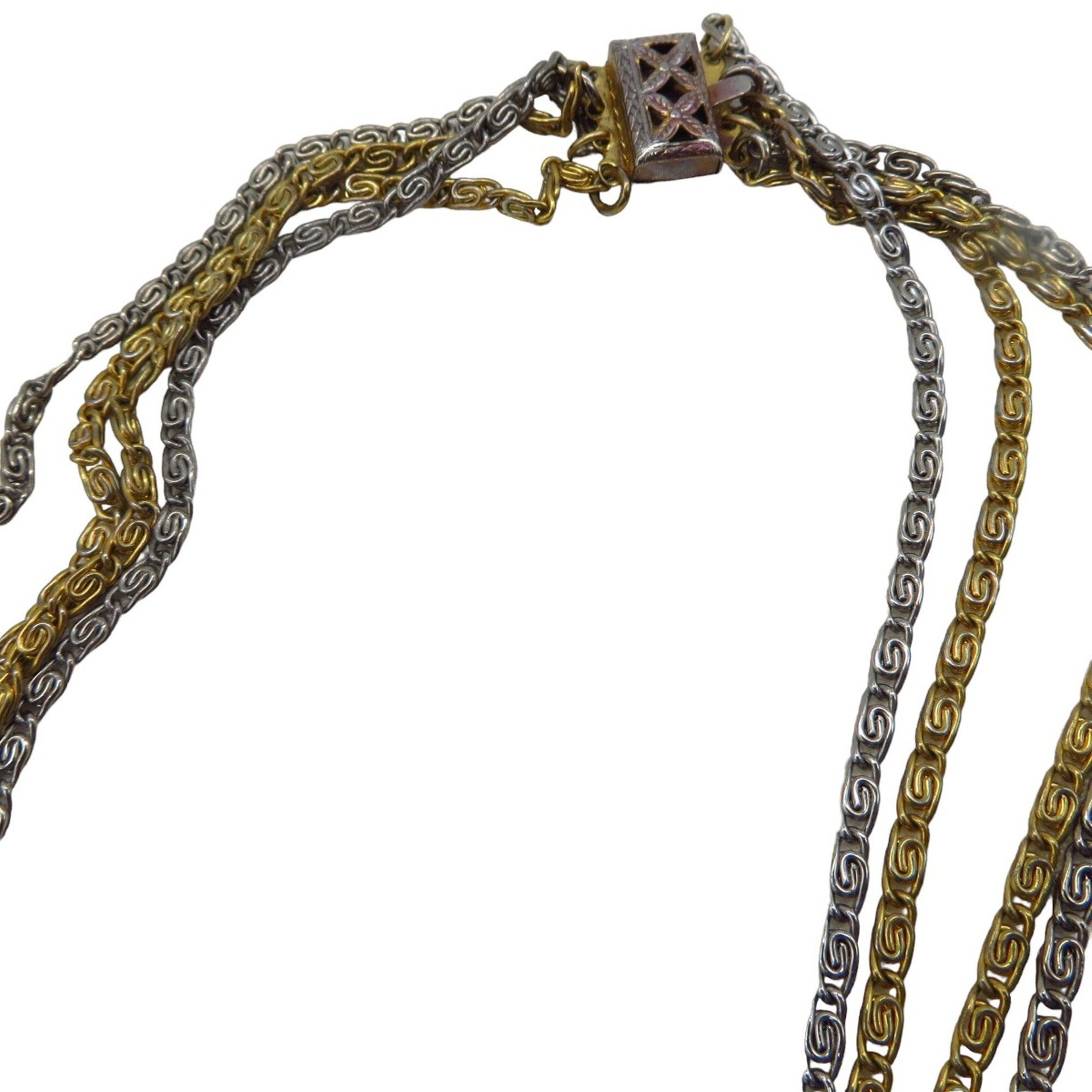 Gold and Silver Tone Multi-Strand Snail Chain Necklace