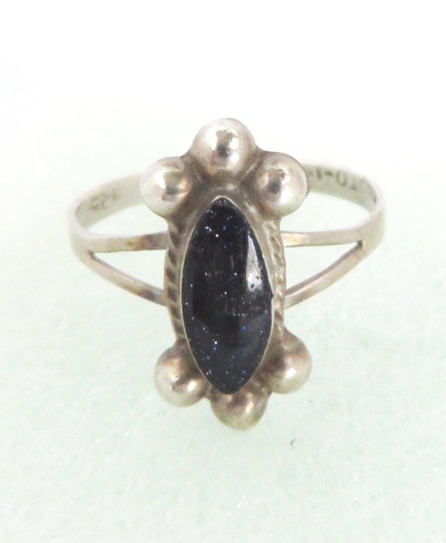 Taxco Mexico Sterling Silver Goldstone Ring, Size 6.5