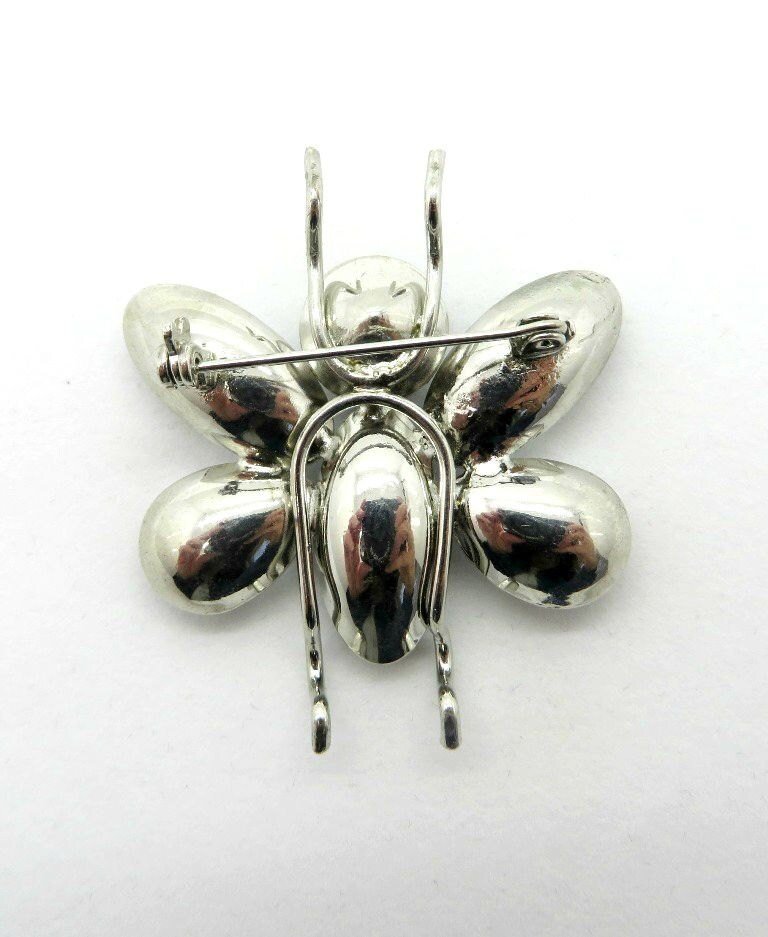 Black and White Rhinestone Butterfly Brooch