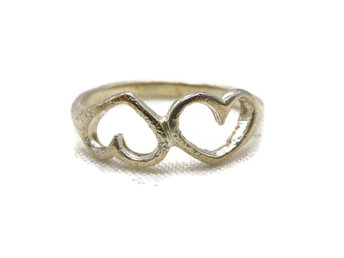 Sterling Silver Heart Ring, Double Heart Boho Jewelry, Vintage, Size 7