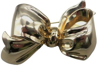Monet Large Bow Brooch, Vintage Gold Tone Pin