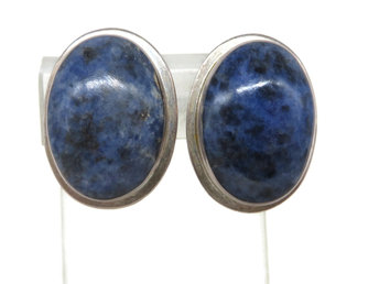 Vintage 925 Sterling Silver Mexico Blue Sodalite Clip-on Earrings