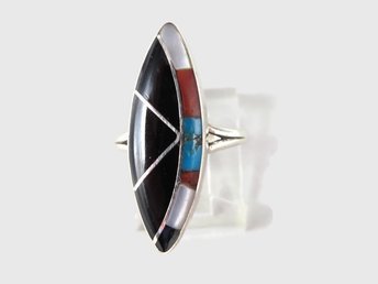 Vintage Zuni Sterling Silver Multi Stone Inlay Mosaic Ring, Size 5