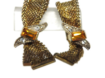 Emmons Gold Mesh Clip-on Earrings with Topaz Rhinestone
