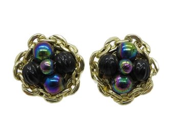 Iridescent Blue Cluster Bead Clip-on Earrings