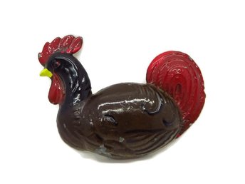 Colorful Ceramic Enameled Rooster Brooch Pin