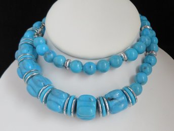 Chunky Blue Bead Necklace, 25 Inch Length