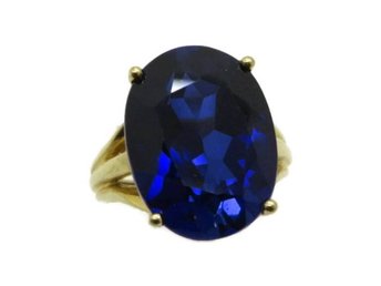 Vintage Synthetic Sapphire Ring, 10K Yellow Gold Ring, Size 4