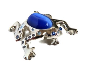 AAI Blue Moonstone Rhinestone Studded Frog Brooch