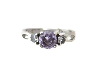 Sterling Silver Multi-Stone Amethyst CZ Ring, Size 7