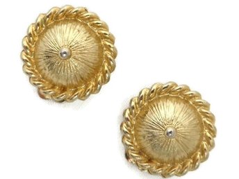 Coro Braided Domed Gold Tone Button Clip-on Earrings 