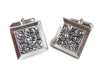 Swank Square Silver Tone Cufflinks, Suit Accessory