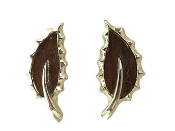 Sarah Coventry Brown and Gold Tone Clip-on Earrings