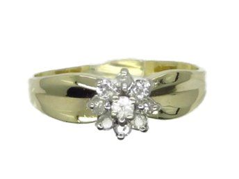 10K Gold Diamond Halo Engagement Ring, Size 7