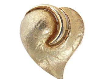 JJ Jonette Matte Gold Tone Stylized Heart Brooch