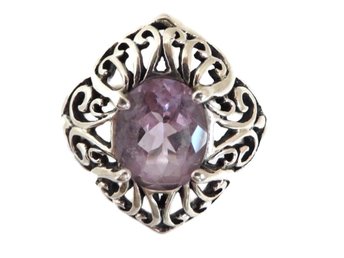 Sterling Silver Faux Amethyst Kabana Filigree Ring Size 7.25 