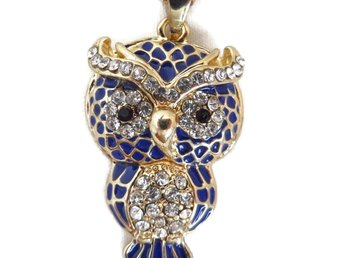 Blue Owl Rhinestone Studded Pendant Necklace