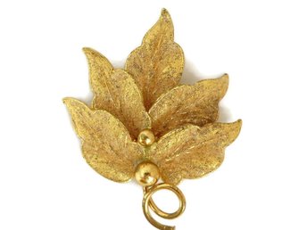 Germany Gold Tone Textured Leaf Pin