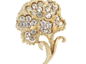 Coro Rhinestone Gold Tone Flower Brooch Pin