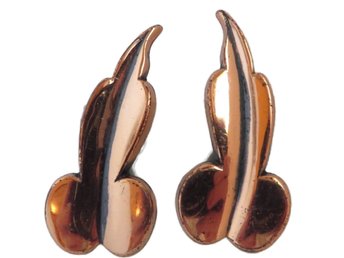 Renoir Copper Modernist Leaf Clip-on Earrings 