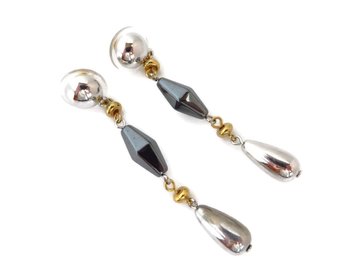 Monet Hematite Silver Tone Dangling Pierced Stud Earrings