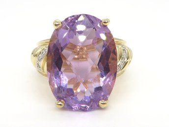 Amethyst and Diamond Ring, Vintage 14K Gold Natural Amethyst Ring, Size 7