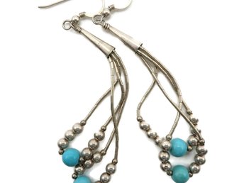 Sterling Silver Turquoise Bead Pierced Wire Earrings