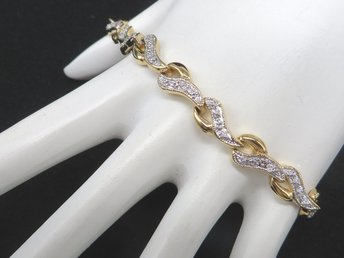 Sterling Silver Tennis Bracelet, Gold Plated Diamond Chips, Vintage Jewelry