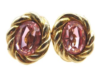 Donald Stannard Pink Glass Gold Tone Clip-on Earrings 