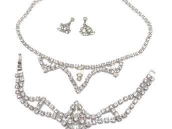 Rhinestone Bridal Jewelry Set, Kramer Necklace, Bracelet, Earrings