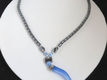 Blue Horn, Hematite Linked Necklace