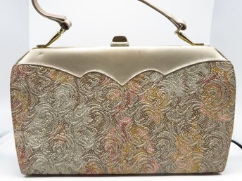 Johansen Pink, Gold, Tan Tapestry Purse, Vintage Designer Handbag