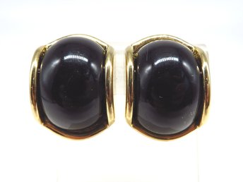 Trifari Black & Gold Domed Clip-on Earrings 