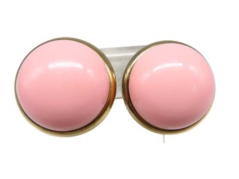 Coro Pink Lucite Button Clip-on Earrings