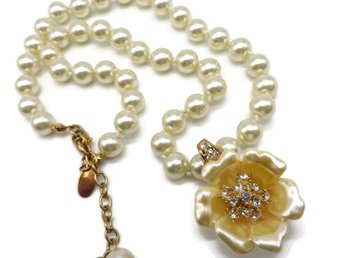 Nolan Miller Floral Pendant Faux Pearls, Rhinestones Necklace 