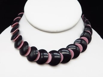 Black and Pink Lucite Choker Necklace, West Germany Jewelry
