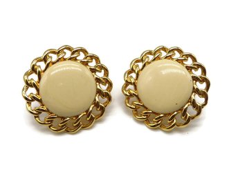 Napier Gold Framed Cream Button Clip-on Earrings