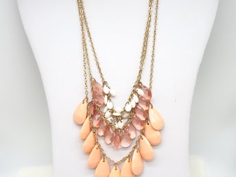 Pink Bead Multi Strand Chain Link Necklace, Signed NWT