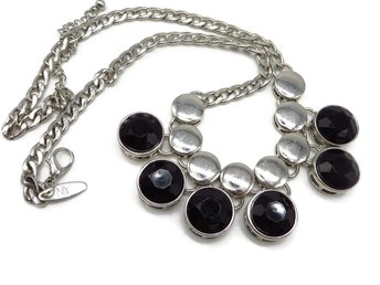Black and Silver Bead Bead Chain Link Necklace, Signed NY