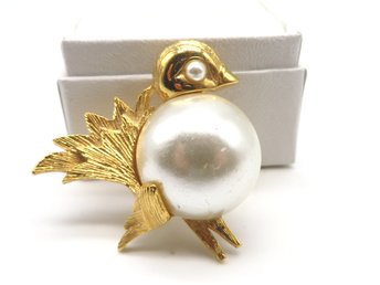 Napier Bird Brooch, Small Gold Tone Faux Pearl Bird Pin