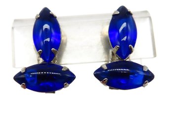 Cobalt Blue Glass Clip-on Earrings