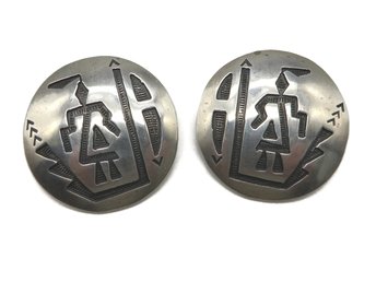 Florence Tahe Navajo Sterling Silver Etched Button Pierced Stud Earrings