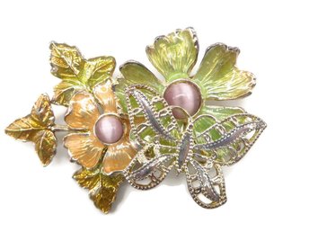 Kenneth Cole Two Tone Butterly and Flower Brooch