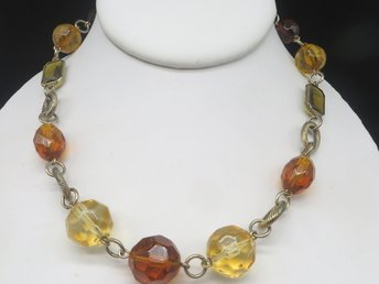 Monet Cognac, Gold, and Green Transluscent Bead Necklace